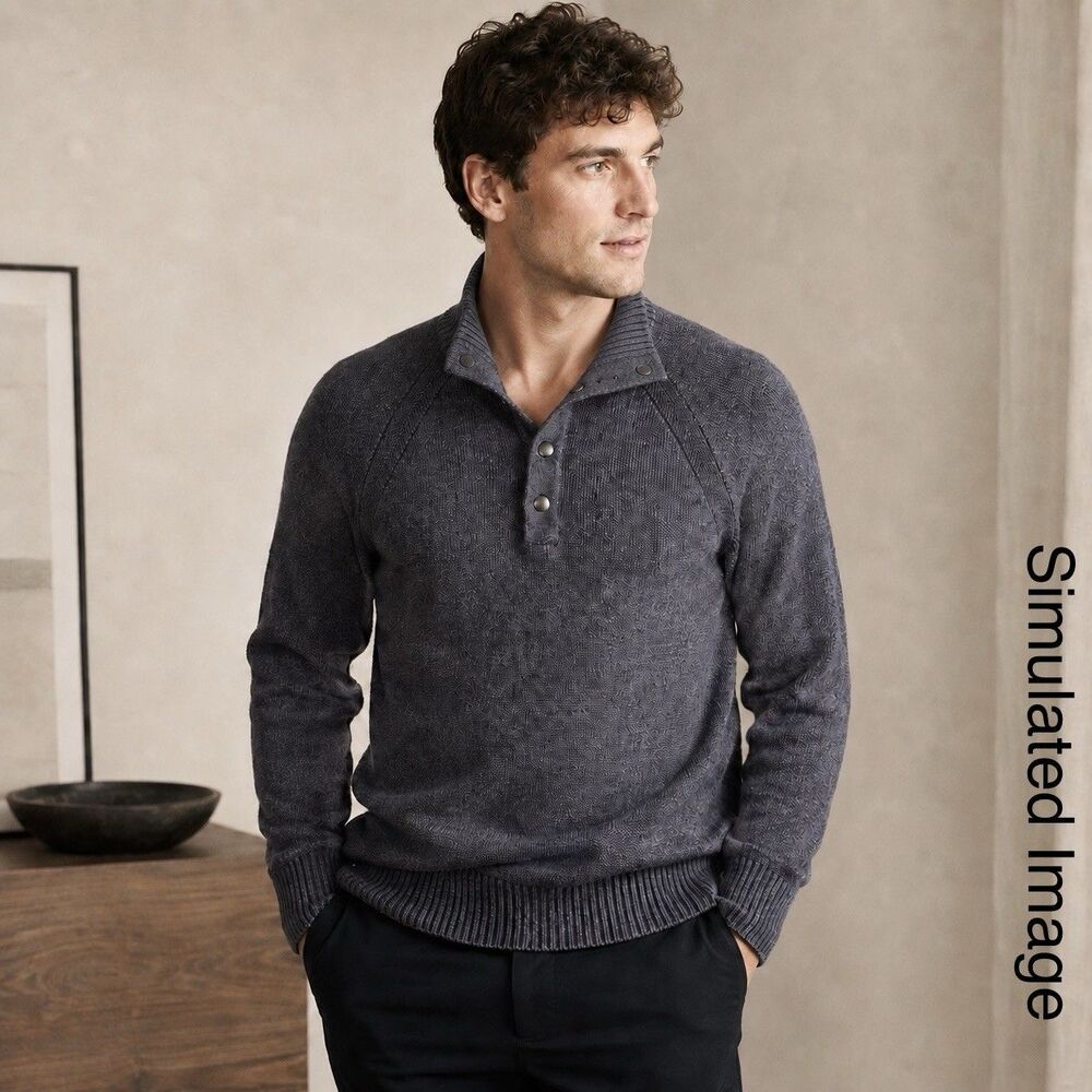 Banana Republic Merino Wool Blend Mock Neck Snap Sweater Mens Small Gray